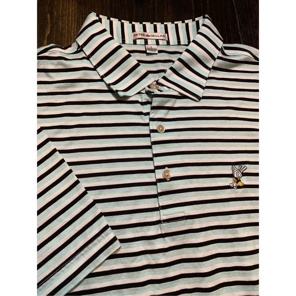 Peter Millar White and Blue Polo Shirt Classic Stripes